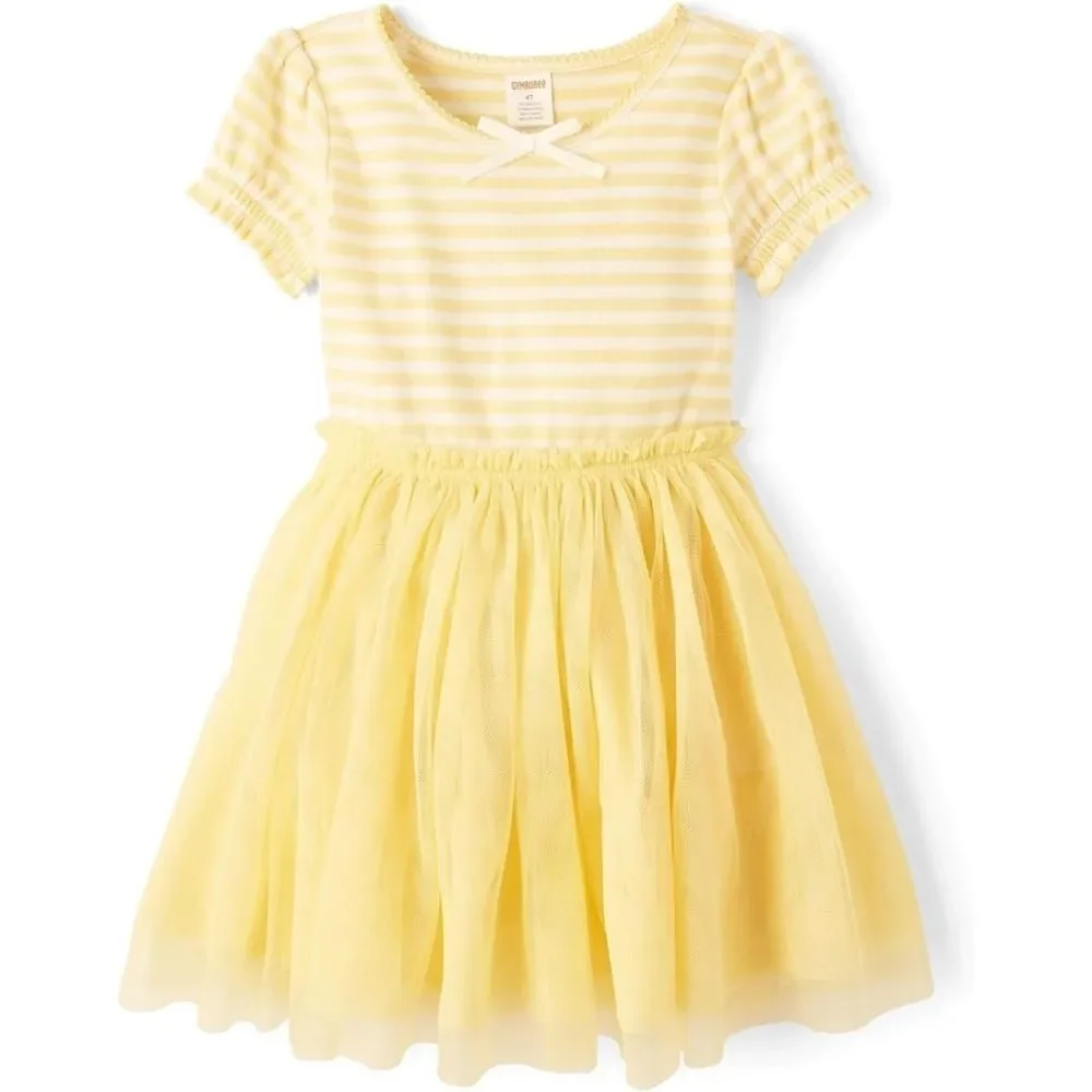Gymboree Girls Yellow & White Striped Tulle Bow Dress Size 12 NEW with Tags